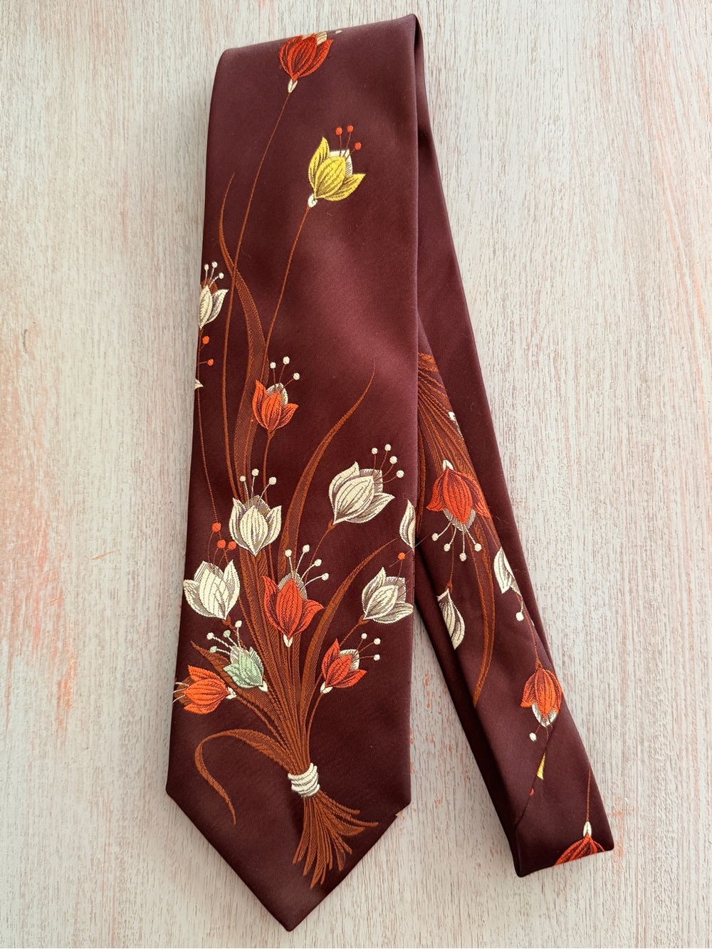 Givenchy Gentlemen Paris Vintage 70s Floral Tie Brown Orange Fall Autumn Wide 4"